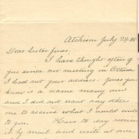 Letter to Jane Jones from Mrs. Challis of Atchison, 1888