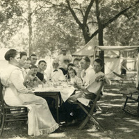 Chautauquans at lunch; postcard