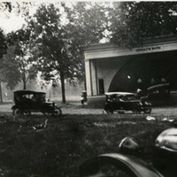 Early Autos parked near the Forest Park bandstand