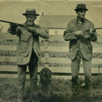 Tintype of  Two Hunters and a Dog