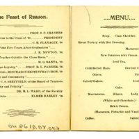 Alumni Association Banquet program, 1896