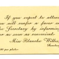 Response card to the Annual Alumni Banquet, 1897