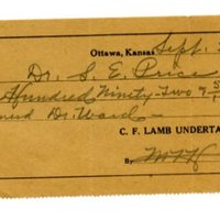 Receipt from C. R. Lamb Undertaking Company for Dr. Ward&#039;s funeral