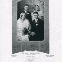 Scan of the wedding photo of John Foltz and Veronica Witman and their attendants Louis Foltz and Helena Wittman.  