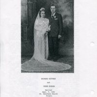 Scan of wedding photo of Raymond Wittman and Irene Kueser, married Sept. 9, 1946 at St. Boniface Church, Scipio.